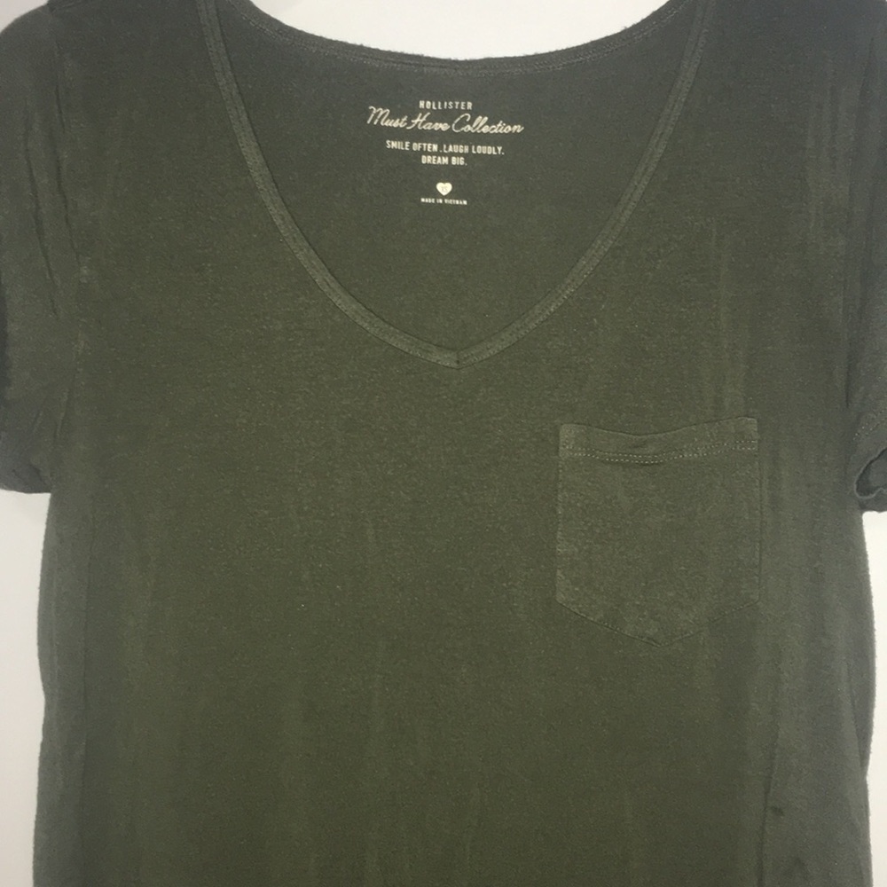Army green v-neck tee shirt